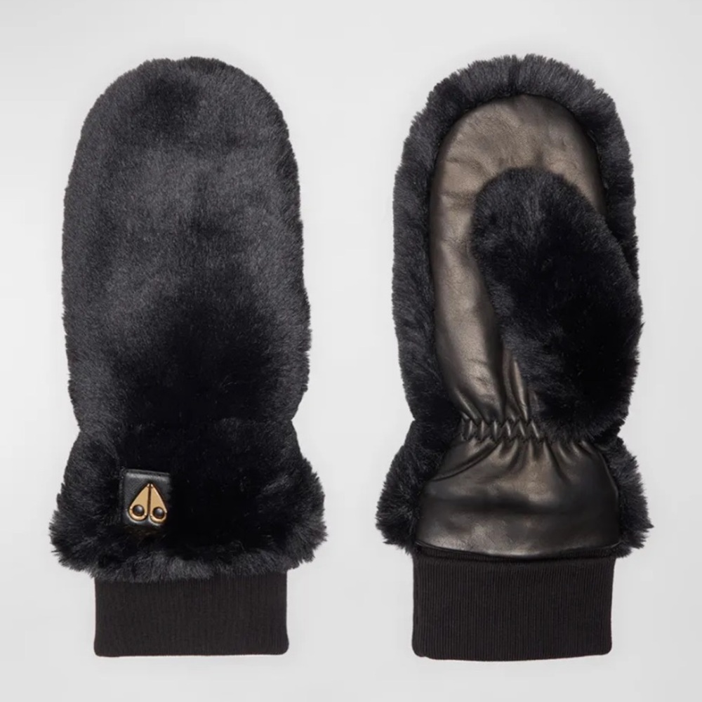 Moose knuckle Black Fur and Leather Mittens - Picture 1 of 1